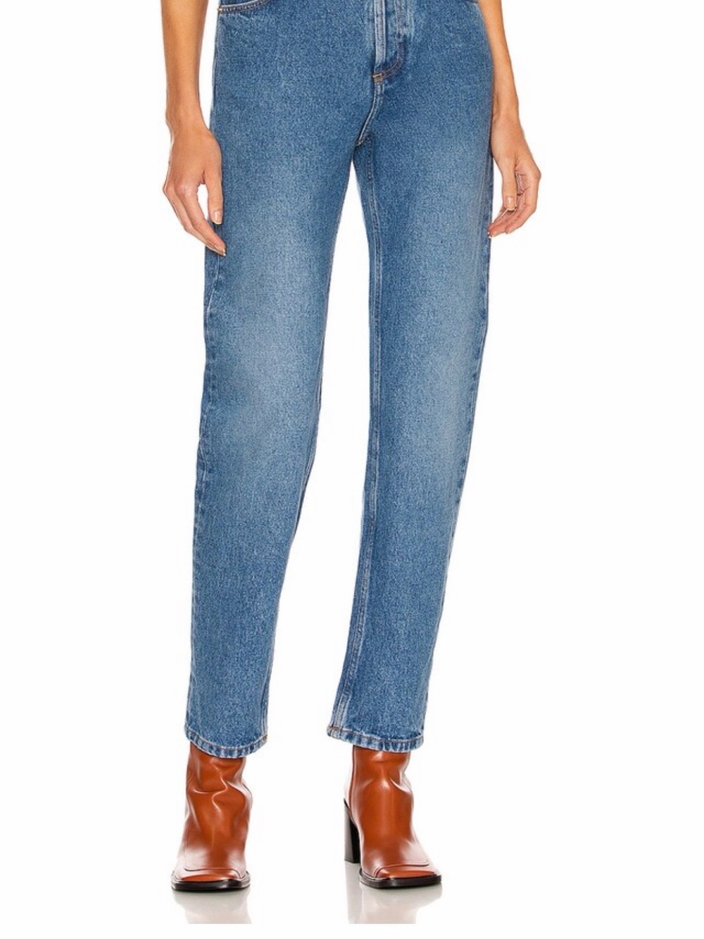 Loewe Medium Blue Straight-Leg Jeans with Tan Leather Patch - Picture 12 of 16